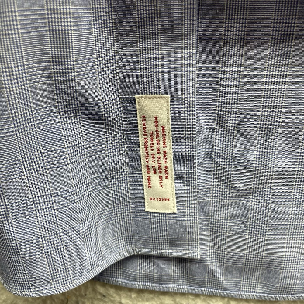 Brooks Brothers Dress Shirt Mens 17.5 6/7 Blue Glen Plaid Button Down 346 Preppy - Picture 9 of 10